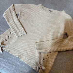 Charlotte Tan Lace Up Tie Russe Sweater